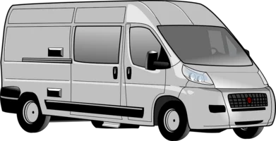 Illustration von einem Van in Grau und Schwarztönen