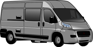 Illustration von einem Van in Grau und Schwarztönen