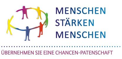 Logo mit Menschen, die sich an der Hand halten und der Überschrift Menschen stärken Menschen.