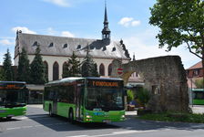 2 grüne Stadtbusse am Busbahnhof in Fulda