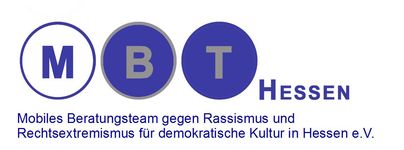 Logo mit Schriftzug "MBT Hessen Mobiles Beratungsteam gegen Rassismus und Rechtsextremismus für demokratische Kultur in Hessen e.V."